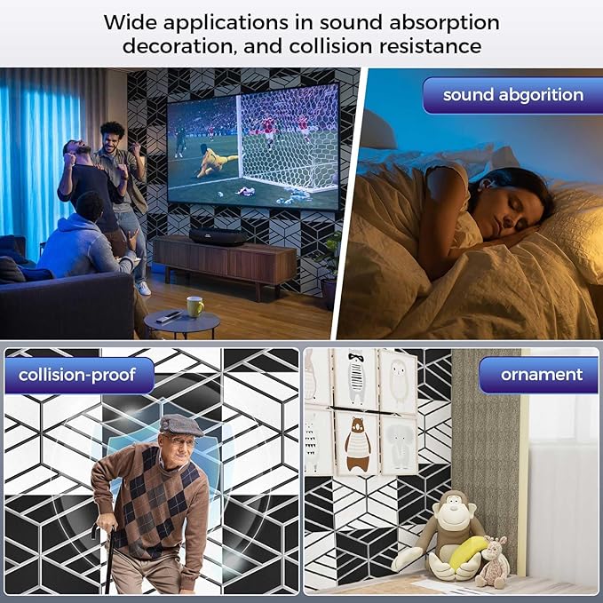 BSHEAD 8 Pack 2-Layer Soundproof Wall Panels, 15.7 x 15.7 x 0.43 in Large Sound Proof Foam Panels for Walls, 0.9lb/ft³ High Density, 3D Acoustic Panels,Artistic Noise Dampening Panels White&Black