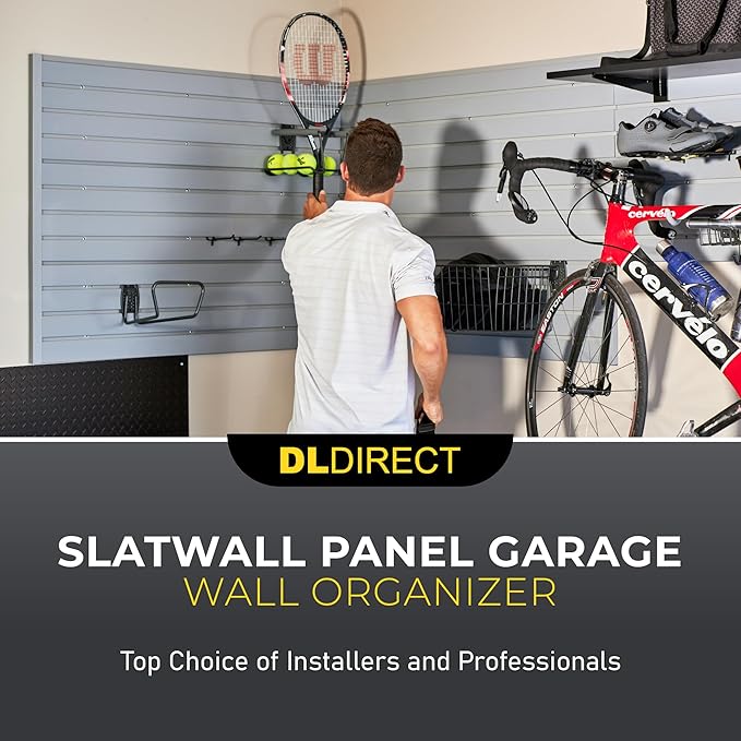 DLDIRECT 48" X 48" - White Slatwall Panel Garage Organizer: Heavy Duty Wall Mounted PVC Rack, Interlocking Slat Paneling for Garage Storage, Slotwall Board, Shelves System