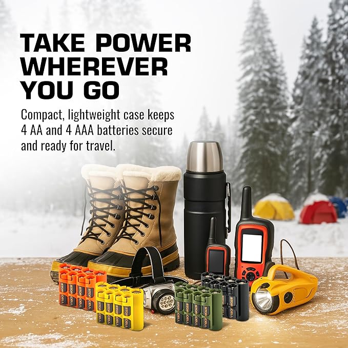 Storacell AA + AAA Combo Battery Storage Caddy and Dispenser (Pack of 2), Orange, Holds 4 AA + 4 AAA Batteries (Not Included), Durable & Compact Design, The Original Battery Caddy, Made in USA