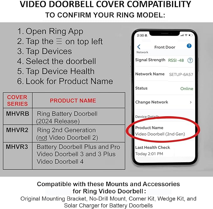 Garden Video Doorbell Cover (Compatible with Ring Battery Doorbell - 2024 Release) (Antique Brass)