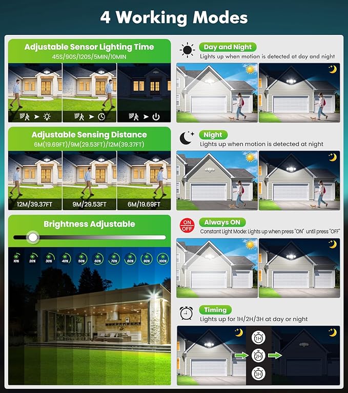 CLY 70W LED Security Lights Motion Sensor Light Outdoor, 6580LM 3 Head Motion Detection Outdoor Lights 6500K IP66 Waterproof, Dusk to Dawn, Flood Light Motion Detector for Entryway Yard Garage
