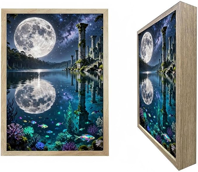 URVIP LED Glowing Photo Frame, 3D Starry-Sky Moon Animal Wall Art, 9x12 Inches Dimmable Light Up Light Painting for Bedroom, Unique Aesthetic Decor, Great Birthday Gift for Women Men