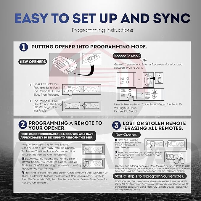 2 for Genie Overhead Door Garage Door Opener Remote G1T-BX O1T-BX Intellicode (10-Year-Warranty)