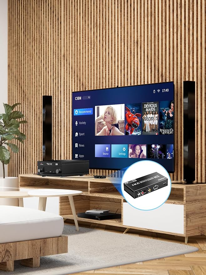 PERESAL HDMI Switch eARC Audio Extractor, 4K@60hz HDMI Audio Splitter with Remote, Support 7.1 Channel Audio/Optical Toslink SPDIF/Coaxial Converter HDR