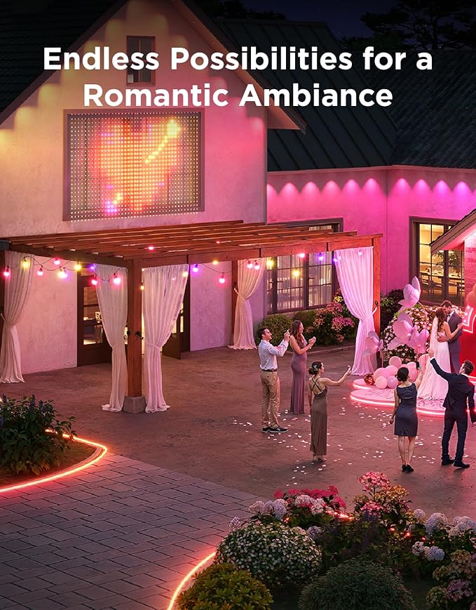 Govee Smart Outdoor String Lights 2, 144ft Outdoor Lights with Dimmable Warm White LED Bulbs, 47 Scene Modes for Patio, Backyard, Balcony, IP65 Waterproof, Works with Alexa, App Control