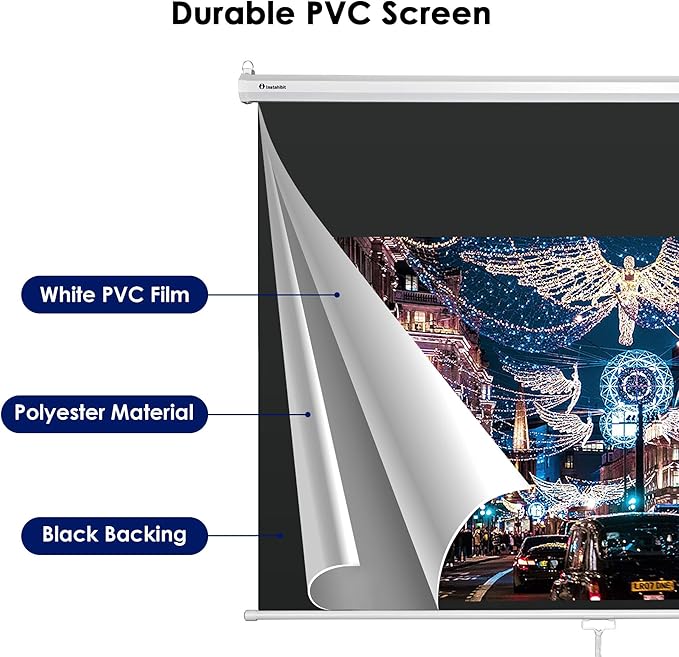 Instahibit 72" 16:9 Manual Pull Down Projector Screen 4K Self-Locking Home Theater Cinema Meeting Room Classroom Restaurant Bar Office
