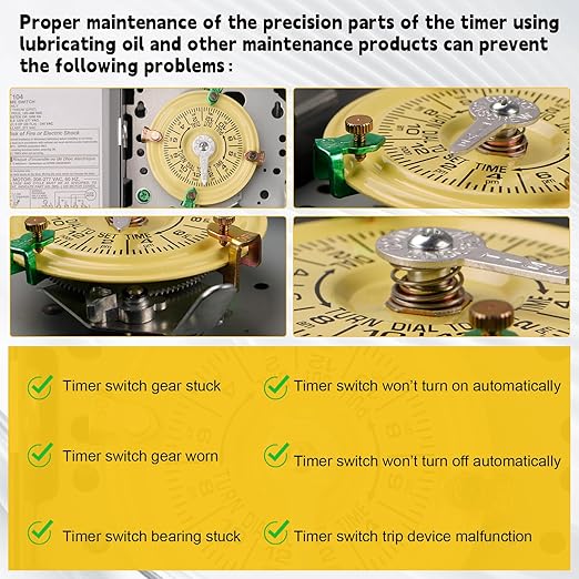 T104 Electromechanical Timer Switch,208-277 VAC 5HP 40A DPST Pool Pump Timers Replacement,24-Hour 12 ON/Off Mechanical Timer Switch for Pool Pump Water Heater Lighting