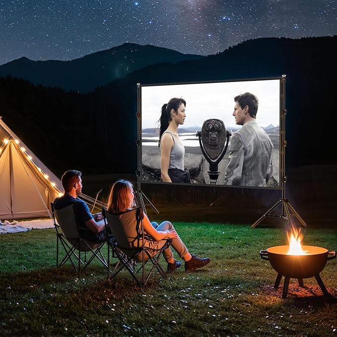 VntB Outdoor Projector Screen with Stand, 150 inch Portable Projection Screen Wrinkle-Free 16:9 4K HD Rear Front Movie Screen with Carry Bag for Indoor Home Theater, Camping and Backyard Entertainment