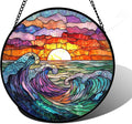 DASTOLL Stained Glass Window Hanging, Clouds and Sea Waves Suncatcher Diamond Glass Panel Hangings Scenery Sun Catchers Decor for Birthday for Women, Men, Wife, Aunt, and Mom 11.8 in