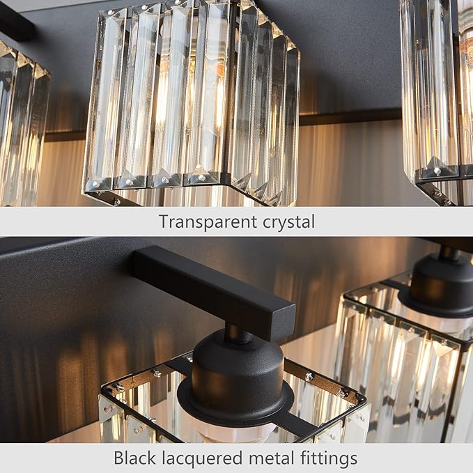 FDPBY Modern Bathroom Vanity Light 4-Lights Modern Black Crystal Wall Light Bathroom Vanity Light Fixtures