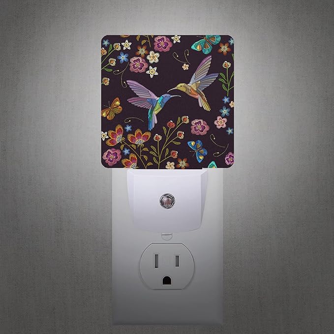 Smoaffly Vintage Hummingbird Butterfly Flowers Night Light Plug-in LED Nightlights Auto Sensor Night Lamp Dusk-to-Dawn Lamp Home Decor for Nursery Children Girls Boys