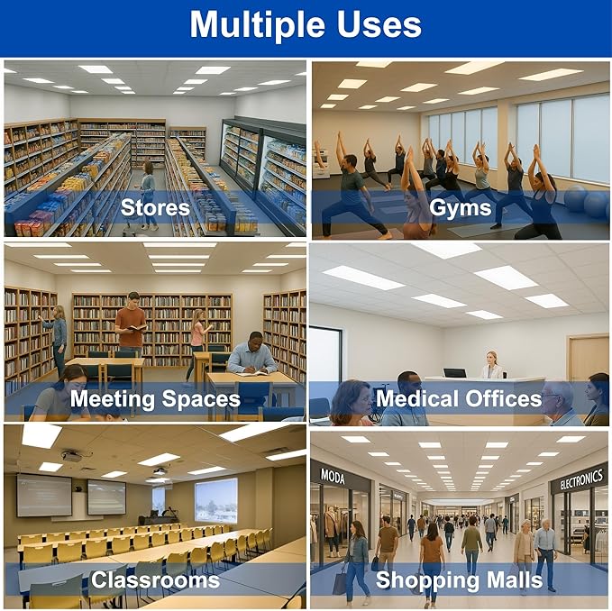 2x4 LED Flat Panel Light Drop Ceiling Office Fixture, 6500LM, Selectable Features, 30W/40W/50W/60W/72W, 3000K/3500K/4000K/5000K/6500K, Dimmable (0-10V), Dustproof ETL