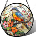 DASTOLL Stained Glass Window Hanging, Blue Bird Pink Flower Suncatcher Diamond Glass Panel Bird Sun Catchers Decor for Birthday for Women, Men, Wife, Aunt, and Mom 14.9x14.9 in