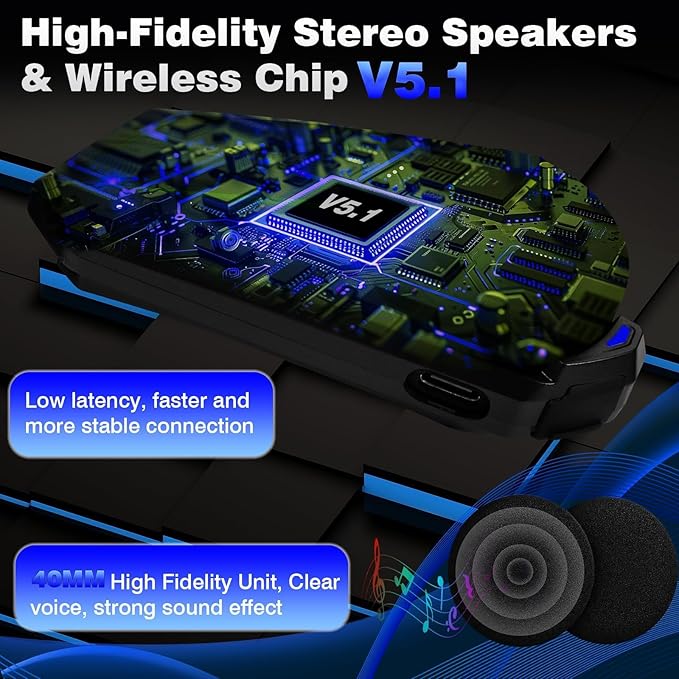 ZOVTIX Motorcycle Helmet Headset Support 8 Riders Group Intercom Communication System Speakers with Music Sharing/HiFi Sound/3 EQ Music Modes/Noise Cancellation/IP67/FM Radio/Wake up Siri - 1 Pack