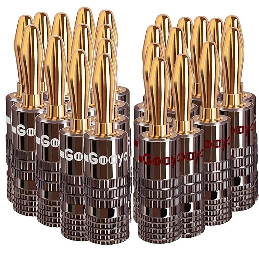 Goaycer Speaker Connector Banana Plugs - 24K Gold Plated Brass 4mm Plug (12 Pairs/24 pcs)