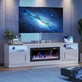 VITESSE TV Stand with 36" inch Electric Fireplace Up to 90" TVs, LED Light Entertainment Center, 80" Modern Wood High Gloss Fireplace with Highlight Storage Cabinet for Living Room (White)