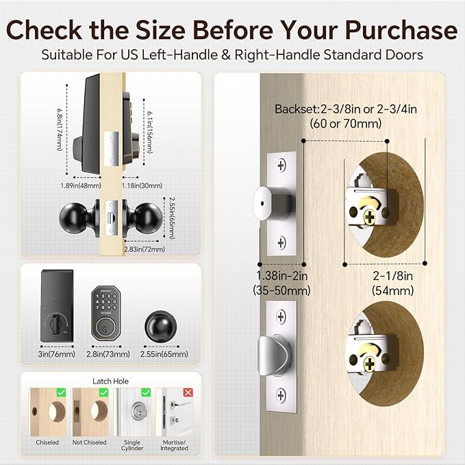 VCHOO Keyless Entry Door Lock Set WiFi Smart App Control Door Lock for Front Door Keypad Deadbolt with 2 Knobs Auto Lock One Time Codes Easy Install, Bronze