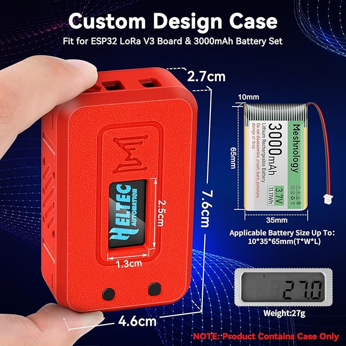 Meshnology Case for LoRa ESP32 V3 Module Board Device Set - Development Board Antenna 3000mAh Battery All-in Enclosure OLED Screen Protection Shell with Type C Interface (N35 Version, Red)