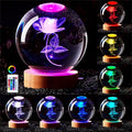 3D Rose Crystal Ball Lamp,3.15 inch Crystal Ball Night Light with Wooden Base,16 Colors Changing Light,Dimmable Remote Control,Rose Flower Desk lamp (G)
