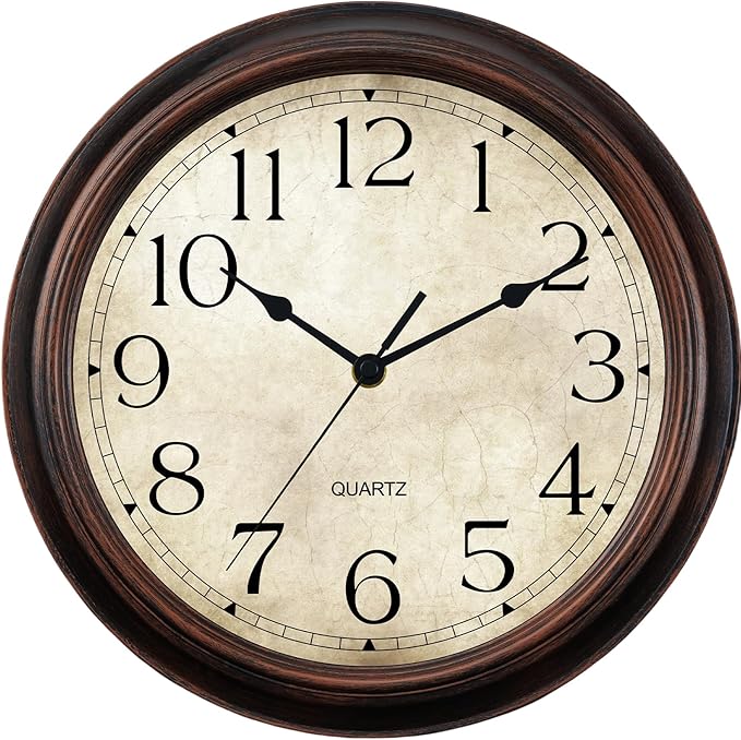 KECYET 12 Inch Wall Clocks Battery Operated Silent Non-Ticking Analog Wall Clock Vintage Retro Rustic Style Decorative for Living Room Kitchen Home Office(Bronze)