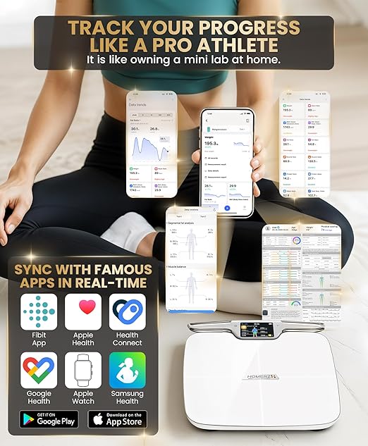 Homerz Body Fat Scale – Smart Scale with BMI, Body Fat, Muscle Mass, Full Body Composition Scale with Body Fat Analysis, Body Scan Scale with Handle, Body Scanner, Biometric Analyzer