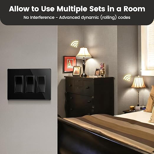 SURAIELEC Remote Control Outlet, Wireless Light Switch, Decorator Rocker Wall Switch, 15 AMP, 100ft RF Range, No Wiring No WiFi, for Plug in Pendant Light, Lamp, Small Electrical Appliance, Black