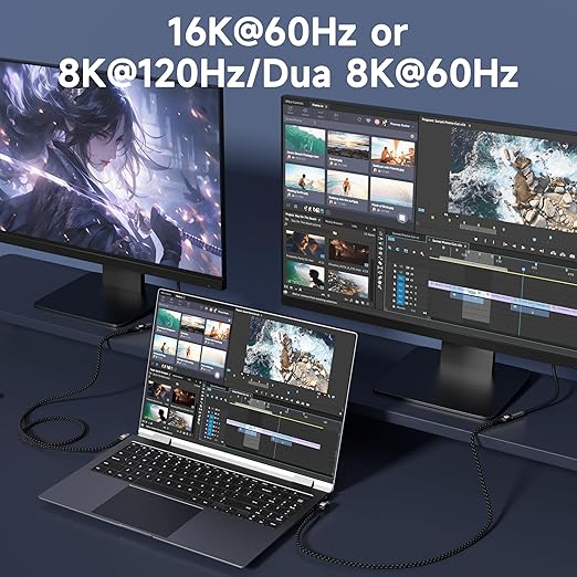 right angle USB C long Cable 10FT Compatible With Thunderbolt 5/4,Type C 240W Fast Charging,USBC 16K@60Hz/8K@120Hz HD Video Output for Display,90 degree USB 5/4 Cable 80Gbps Data Transfer for SSD/Dock