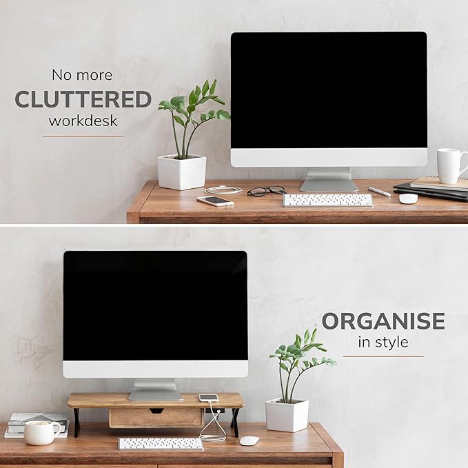 Anji Mountain Monitor Stand - Desktop Organizer & Laptop Riser, Ergonomic Monitor Riser, Space-Saving Monitor Stand for Desk, Durable Construction, Easy Assembly, Ideal for Home & Office,Natural