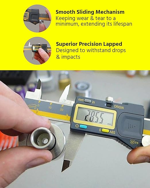 iGAGING Absolute Origin 0-6" Internal Slot Digital Caliper, IP54 Stainless Steel, SPC/USB Output Port, Case, Manual, Battery