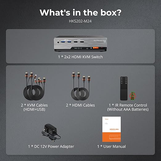 TESmart 8K@60Hz HDMI KVM Switch 2 Monitors 2 Computers USB 3.0, HDMI KVM Switch Dual Monitor 4K@144Hz for Gaming Dock, Support EDID, Gigabit Network, Hotkey Switch, Audio & Mic with All Input Cables