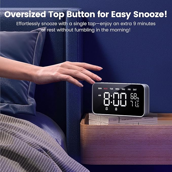 Dekala Bed Shaker Loud Alarm Clock for Heavy Sleepers Adults, Vibrating Dual Alarm Clocks for Bedrooms, Large Display Auto Dimmer,Temperature & Humidity Detect, 7-Day Programmable, Ideal Gift