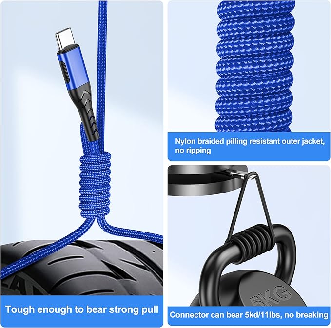 Durcord USB C Cable, Upgarded 2Pack 1ft Fast Charging USB Type C Charging Cord Cable, Type C Charger Premium Nylon Braided USB Cable Compatible with iPhone 15 Pro/Plus/Max/Android/Phone/Pad-Blue