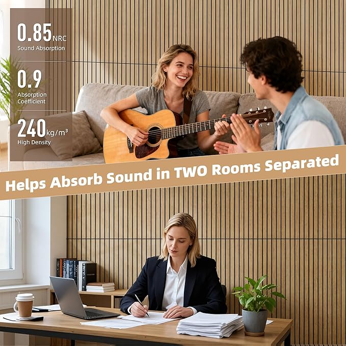 TO-TH Wood-Look Sound Panels, 4 Pack 47.2” x 23.6” Soundproof Wall Panels, Decorative Acoustic Panels,Wood Panels for Wall for Home, Office, Basement, Teak with Mitered Edges