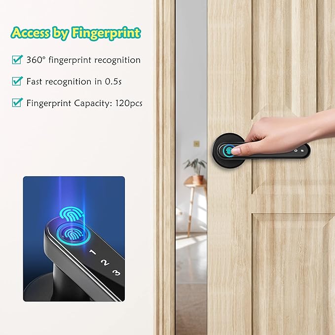 CATCHFACE Smart Fingerprint Lock - WiFi Enabled, Biometric Door Lock with Free App, Share Ekey and IC Card (Matte Black)