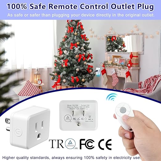 Greencycle Remote Control Outlet,Wireless Light Switch and 4 Outlet Plugs,Remote Outlets Switch,No Wiring Needed,500ft Range Coverage,15A/1500W for Lamps,Fans,TV,FCC Certified, White