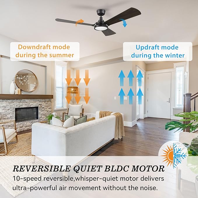 SMAAIR 56inch Smart Wifi Ceiling Fans with Dimmable LED Lights and Remote, Compatible with Alexa/Google Home/Siri/APP, Outdoor DC Fans with 10 Speeds, Timer/Schedule,Walnut