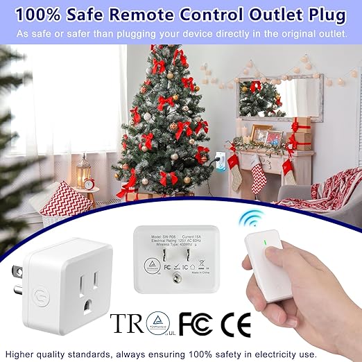 Remote Plug in On Off Switch,GreenCyle Outlet Plug with Remote, Wireless On/Off Light Switch Wall Mounted,15A/1500W,TUV Listed, No Wiring Needed,500ft RF Range, for Lamps, Fans, Household Appliances