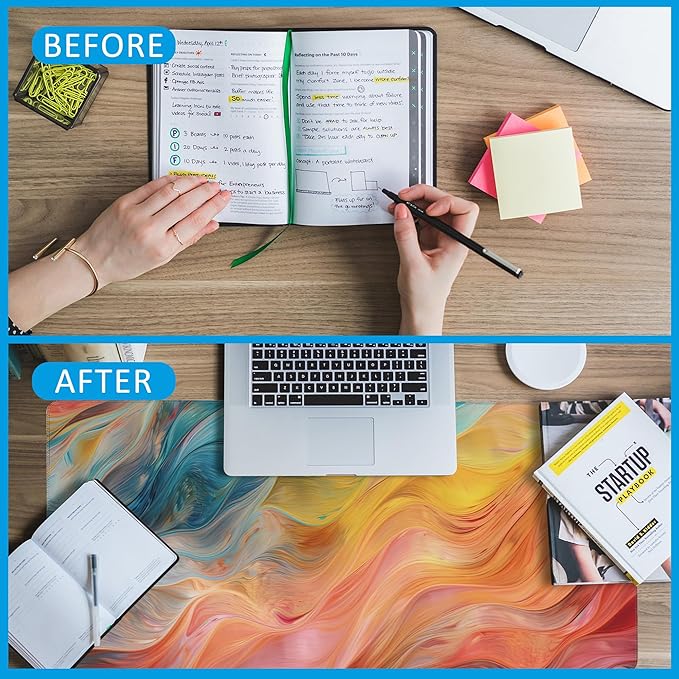 EOBKLAX Abstract Marble Desk Mat, Large Gaming Mouse Pad, Non-Slip Rubber Base Pad with Stitched Edges for Home Decor - 35.4" x 15.7"