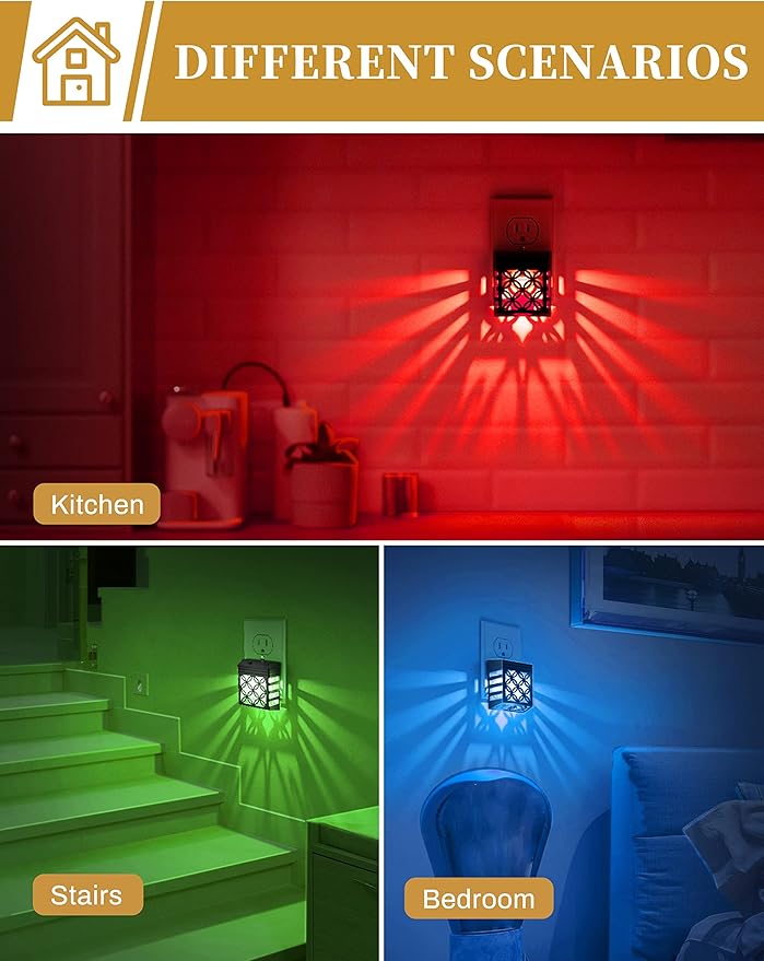 DORESshop Night Lights Plug Into Wall [4 Pack], LED Night Light with 8 Color RGB, Plug in Night Light, Dusk-to-Dawn, Home Décor, NightLight for Kids, Bathroom, Nursery, Kitchen, Basement