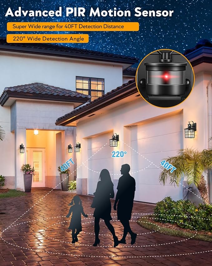 VIANIS Outdoor Wall Lantern With Motion Sensor, Dusk To Dawn Exterior Light Fixtures Wall Mount, LED Outdoor Porch Light, Anti-Rust 100% Aluminum Modern Black Outdoor Sconce Lights for Garage,Entryway