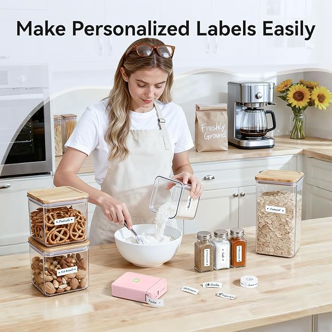 NIIMBOT D110 Upgraded Version Mini Label Maker Machine with Tape, Portable Bluetooth Thermal Printer, Sticker Labeler with Multiple Templates for Office Organization Home Kitchen School, Pink