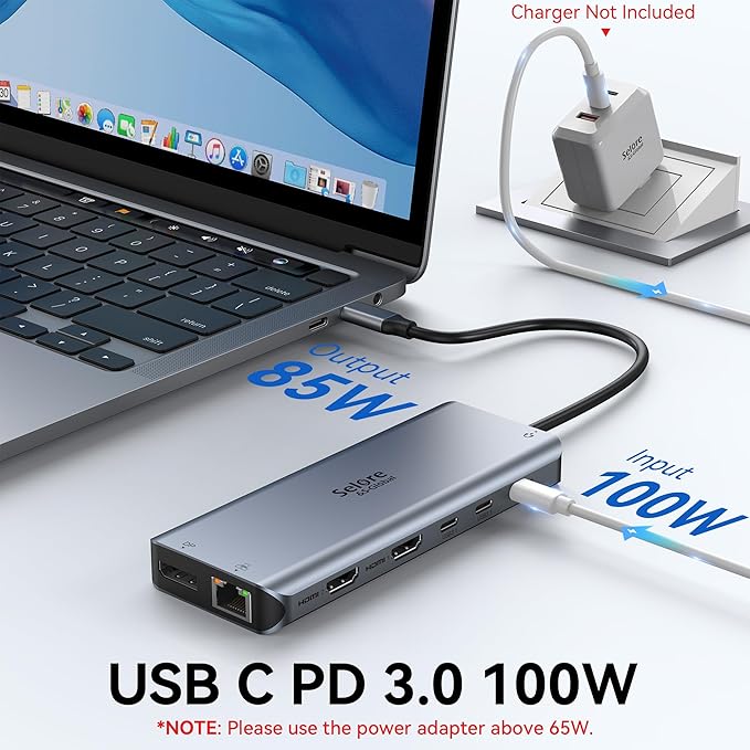 USB C Docking Station Dual Monitor, Selore 13-in-1 Triple Monitor with Dual HDMI, DP, 100W PD, Gigabit Ethernet, 10Gbps USB A/C Ports -Laptop Docking Stations for Dell, HP, Lenovo, MacBook
