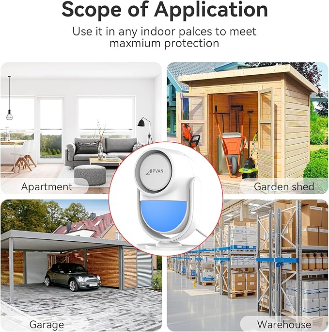CPVAN WiFi Motion Sensor Alarm, 125dB Wireless DIY Smart PIR Motion Detector with Door/Window Sensor for Home Security System - On Spot Alarm & APP Alert, White