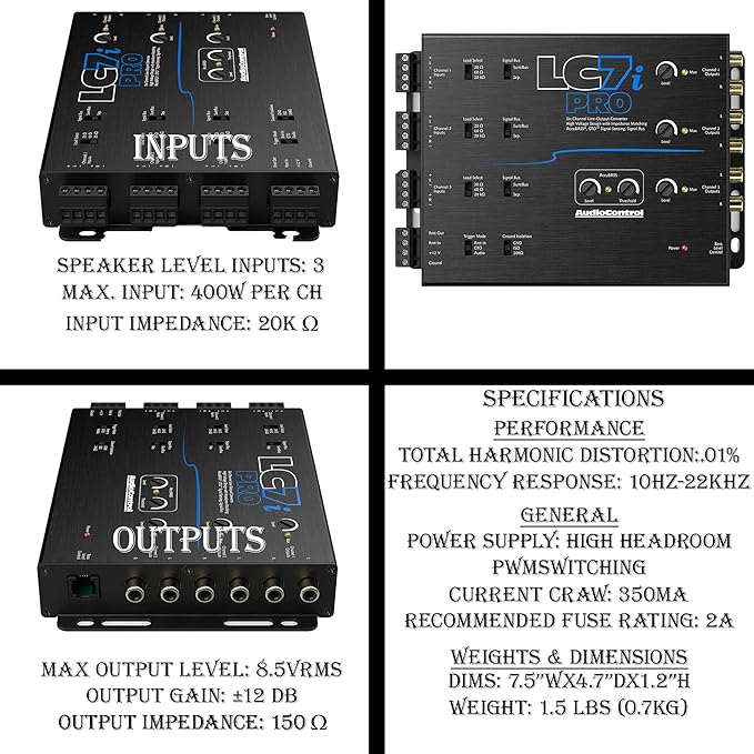 AccuBASS 6-Ch Line Out Converter Kit - LC7iPro Processor and 3ft Oxygen Free RCA Cables