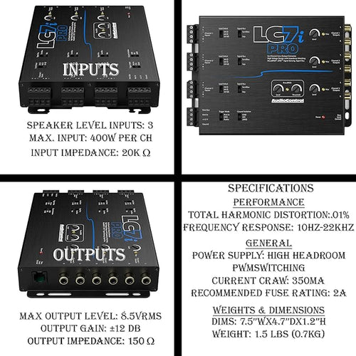 AccuBASS 6-Ch Line Out Converter Kit - LC7iPro Processor and 3ft Oxygen Free RCA Cables