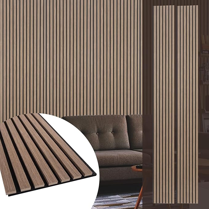 Yuzzy Wood Panels for Wall - 9 Feet Dark Walnut Wood Slat Acoustic Panels 2 PCS - Modern Sound Absorbing Wall Panels for Interior Wall Decor for Home, Office, Studio