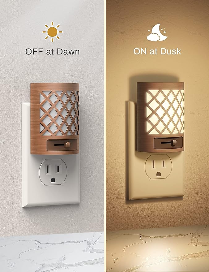 DORESshop Vintage LED Night Light Plug in, Dusk to Dawn Sensor, Dimmable Night Light, 1W (15W Equivalent), Adjustable Brightness from 0LM-60LM, Soft White 3000K for Bedroom, Hallway, Nursery, 4 Packs
