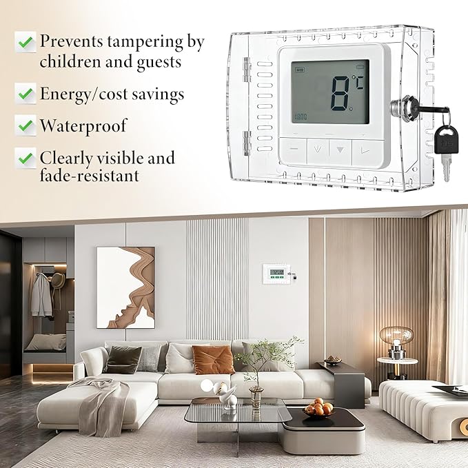 4 PCS Thermostat Lock Box with Key, Universal Thermostat Covers with Locks, Clear AC Lock Box Cover on Wall, Upgrade Thicken Universal Thermostats Cover, Fit Thermostats 6.1" x 5.4" x 3.2" or Smaller