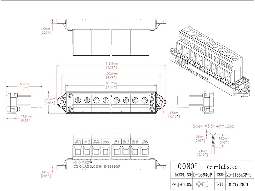 52Amp 600V 2x4 Position Terminal Block Distribution Module. OONO D-1664GP