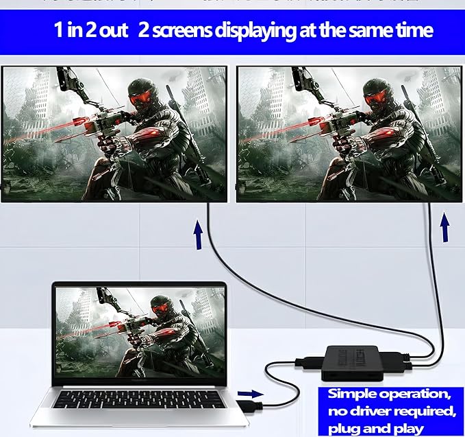 HDMI Splitter 1 in 2 Out【with 3HDMI Cables + 1USB Strip Power Cable 】 1×2 Power HDMI Splitter/Distributor 2 Ports for Dual Monitors Copy/Mirror Support 4K@30Hz 1080P Full HD 3D LED PS3/4 etc